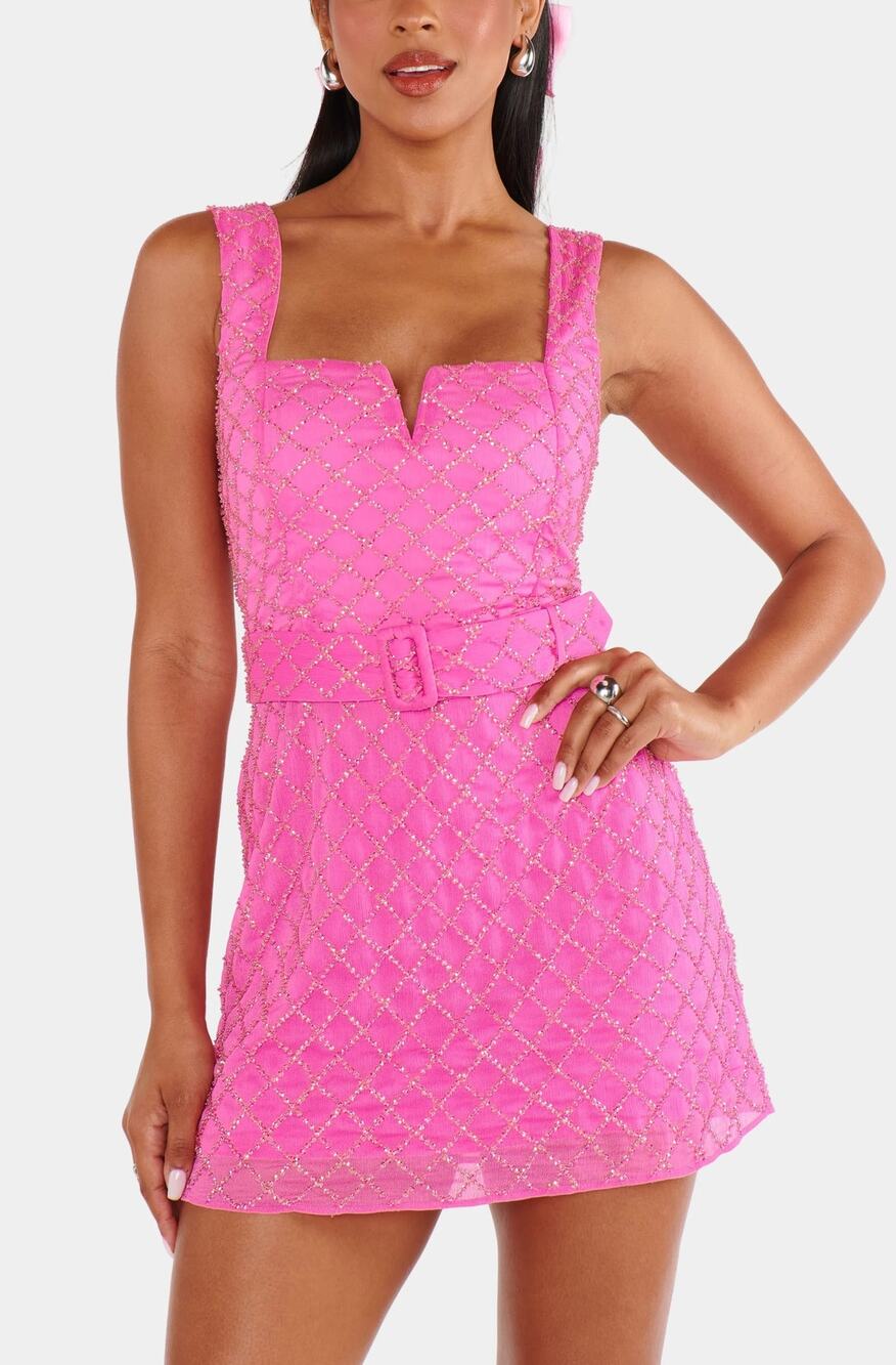 Show Me Your Mumu NWT $268 Twilight Mini Dress Pink Beaded Sparkle Glam Medium